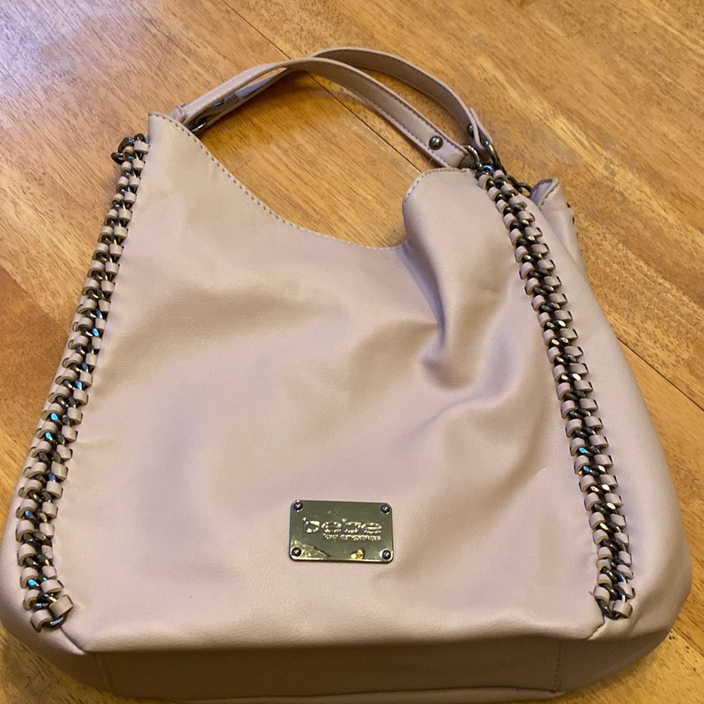 Bebe 3 compartment gunmetal hardware handbag purse  very good condition nice